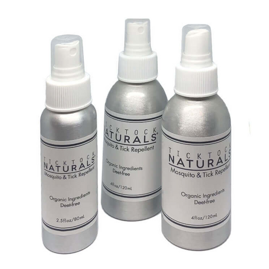 Tick Tock Naturals Organic Insect Repellent Family Bundle. Includes: One 2.5 oz Travel Spray Bottle and Two 4oz Spray Bottles