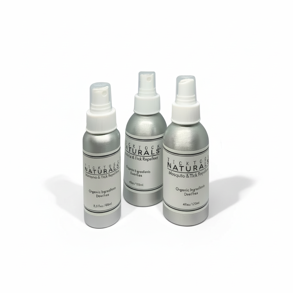 Tick Tock Naturals Organic Insect Repellent Family Bundle. Includes: One 2.5 oz Travel Spray Bottle and Two 4oz Spray Bottles