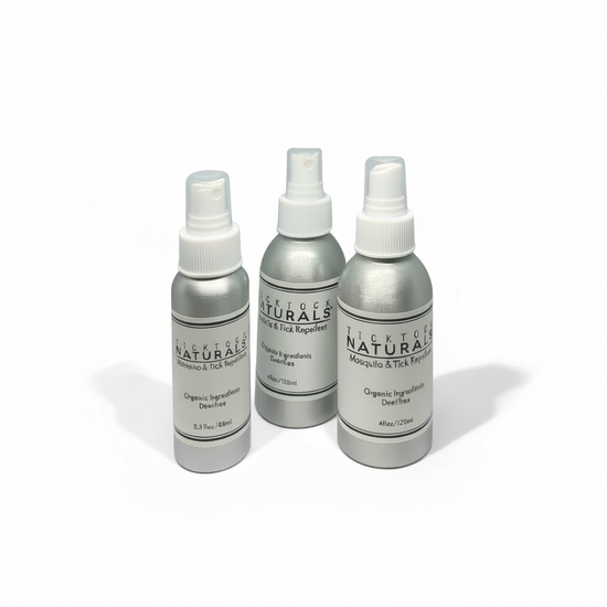 Tick Tock Naturals Organic Insect Repellent Family Bundle. Includes: One 2.5 oz Travel Spray Bottle and Two 4oz Spray Bottles